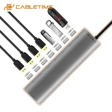 CABLETIME USB C концентратор USB 3,1 type-C до 7 в 1 USB 3,0 концентратор Высокоскоростной с питанием концентратор USB type C для Macbook компьютера ноутбука C048