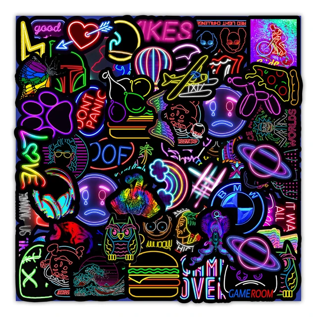 10/30/50/100PCS Neon Light Graffiti Stickers Laptop Luggage Suitcase Motorcycle Waterproof Cartoon Decals Toys Sticker For Kids 1