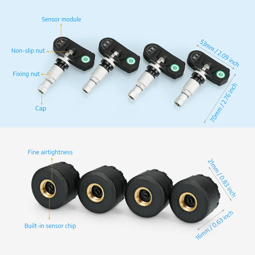 Zeepin D2 TPMS с 4 внешними внутренними датчиками прикуривателя 4 сезона Предупреждение давления в шинах