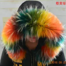 Разноцветная зимняя куртка Паркера с воротником из искусственного меха енота, пальто с меховым воротником, украшение капюшона, меховой воротник на заказ, меховой воротник DIY