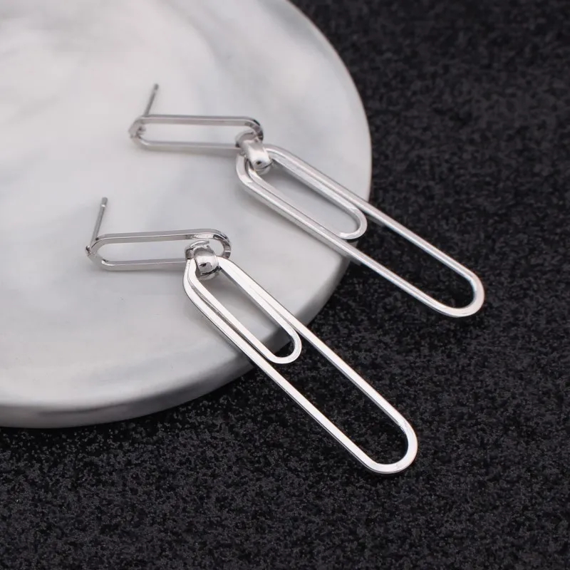 Simple Jewelry Gold Silver Color Geometric Paper Clip Drop Earrings for Women New Fashion Ladies Long Earrings Brincos
