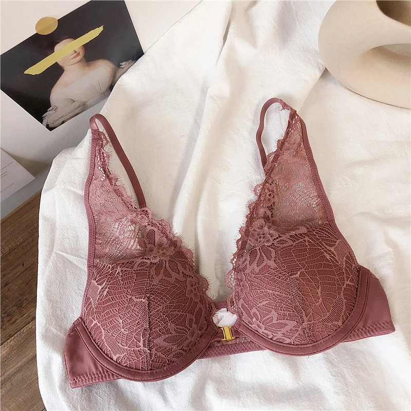 Sexy Backless Bra And Panty Set Lace Front Closure Seamless Push Up Underwear deep-v neck brassiere Briefs Women Lingerie Sets bra and brief sets