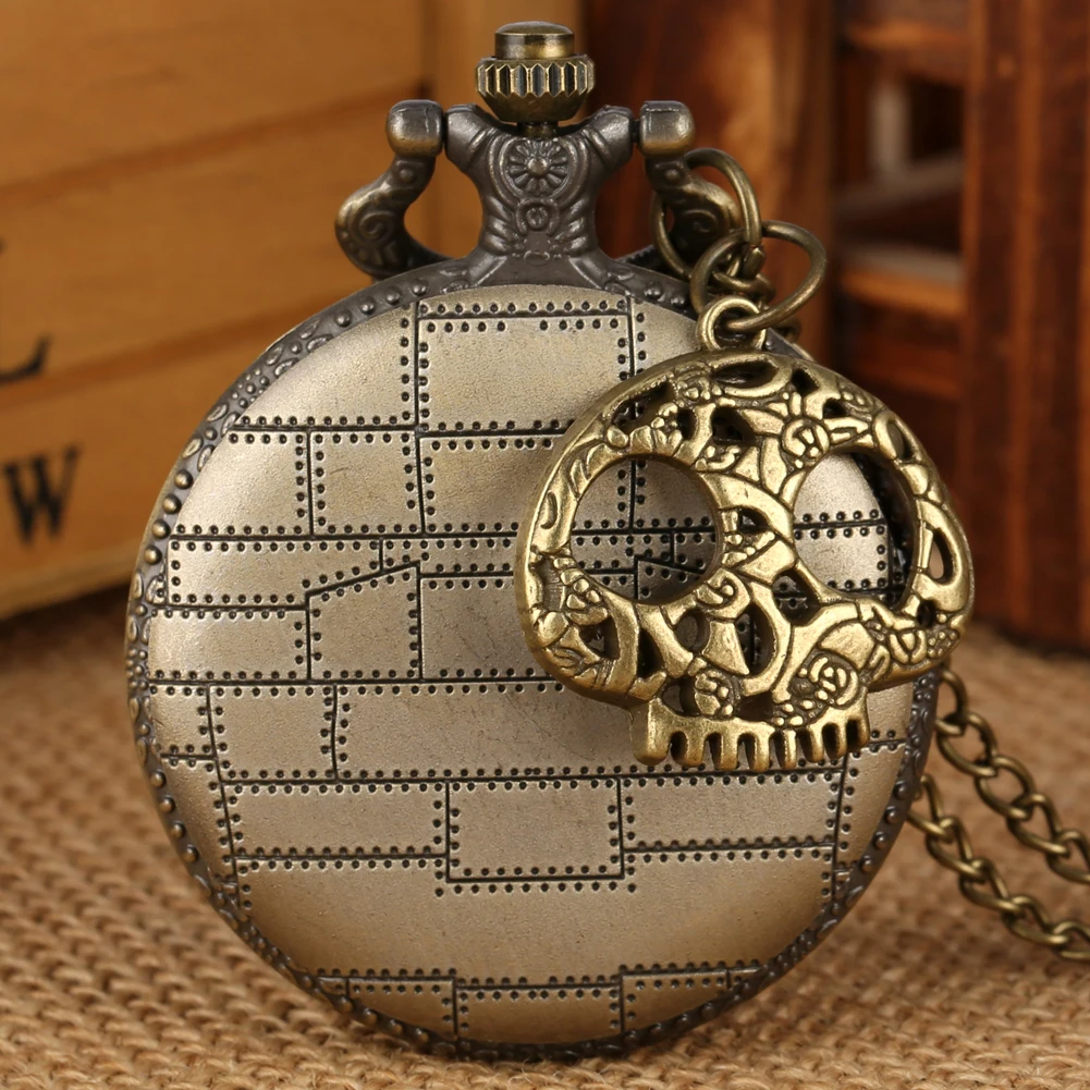 Vintage The Nightmare Before Christmas Theme Pocket Watch Bronze Skull Full Hunter Clock Necklace Chain Quartz Men Women Gift