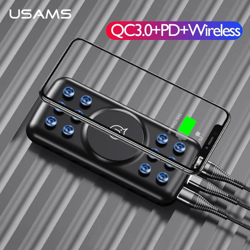 USAMS 5V 2A Qi Беспроводное зарядное устройство 10000mAh Power Bank 18W QC 3 0 PD Быстрая Зарядка bank с