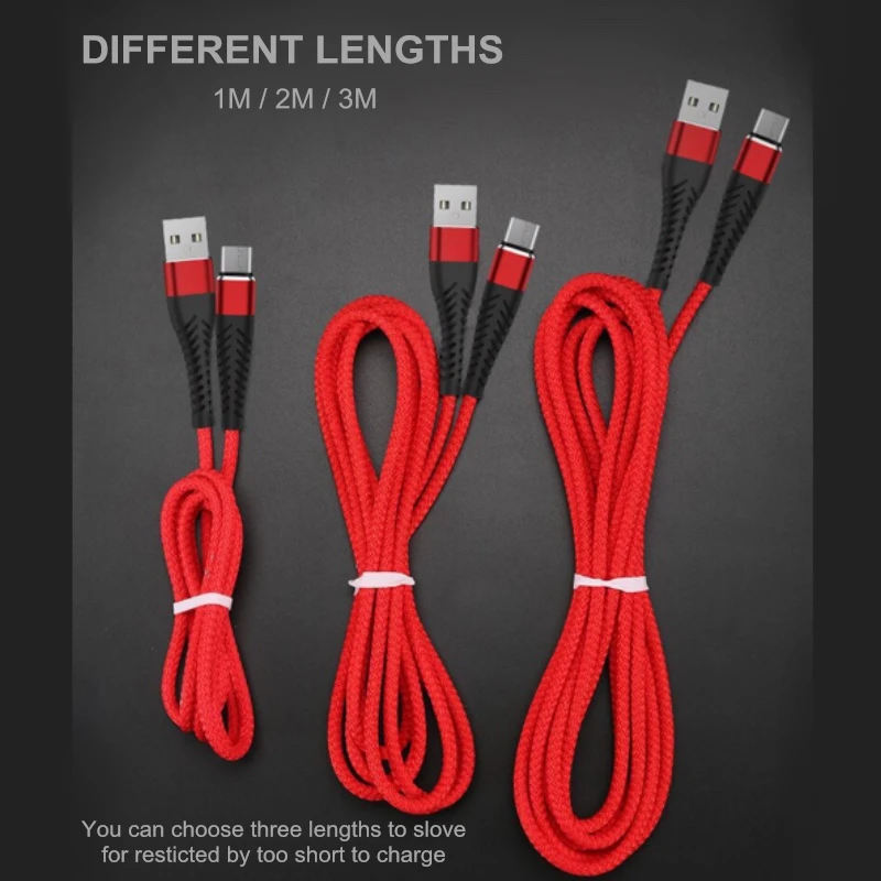 1 м 2 м 3 м USB кабель для быстрой зарядки 2.4A Micro USB зарядное устройство для samsung type-C кабель для huawei Xiaomi мобильный телефон кабель для iphone