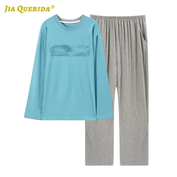 

Man Clothes Solid Long Sleeve Long Pants Sleepwear Crew Neck Blue Pajama Man Clothes Sleepwear Solid Man Pajamas Set Pj Set