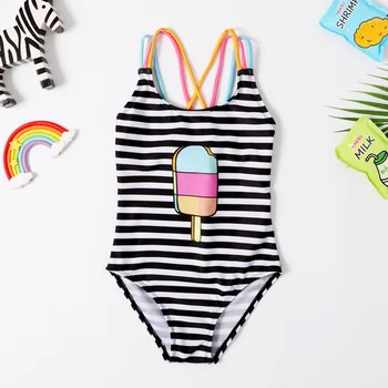 

2019 New One Piece Girls Swimsuit Striped 3-8 Years Children's Swimwear Girls Bathing Suit For Swimming Beachwear