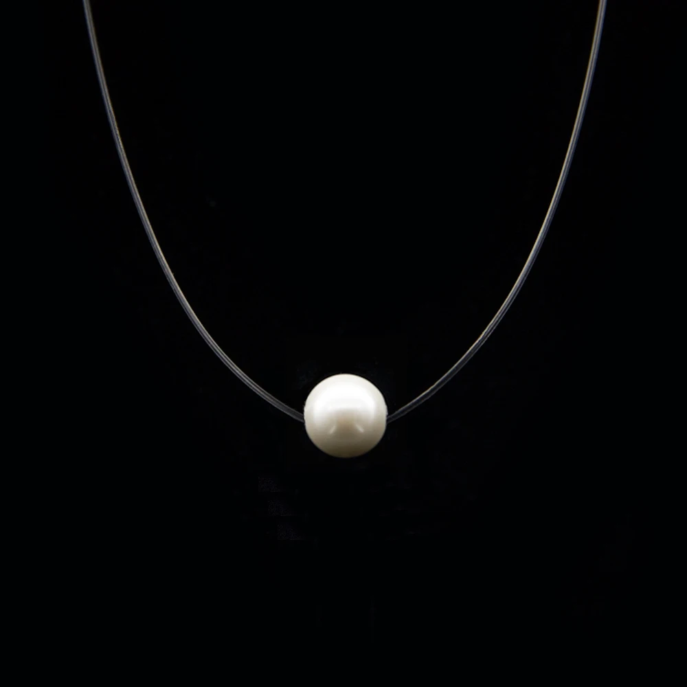 Poputton женское прозрачное рыболовное Ожерелье Серебряная невидимая цепочка ожерелье женские Стразы колье-чокер Femme - Окраска металла: Pearl