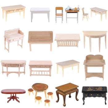 

Doll house Book Bedroon Kitchen Bathroon Coffee Dining Table Chair Model Furniture Toys Multi Styles Dollhouse Miniatures