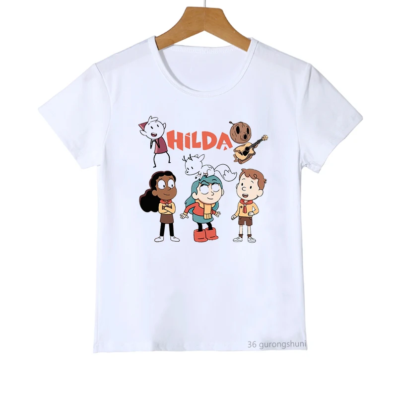 T-Shirt For Girls Cute Hilda And Twig Cartoon Print Tshirts Fashion Girls Clothes Trend Kids Clothes Short-Sleeved T Shirts Tops christian t shirts