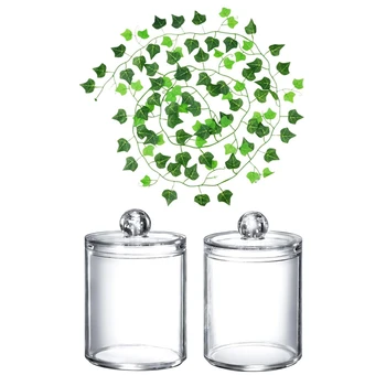 

12 Pack Artificial Ivy Garland Vine & 2 Pcs Single Hole Cotton Swabs With Lid Acrylic Cotton Pad Storage Box