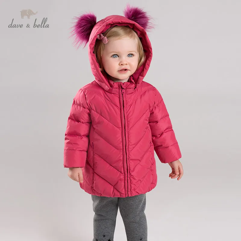 

DB12002 dave bella зимнее пальто для маленьких девочек, верхняя одежда на молнии с капюшоном из мультфильма, Детская куртка с 90% утиного пуха