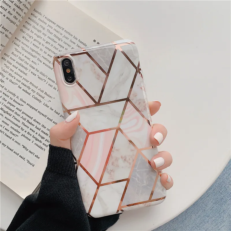 Ottwn геометрический мраморный текстурный чехол для телефона iPhone X XR XS Max 6 6s 7 8 Plus Мягкий IMD гальванический задний чехол силиконовый чехол