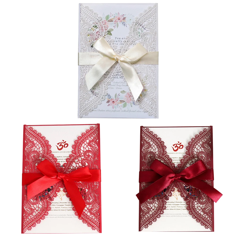  10pcs Wedding Invitations Lace Pattern Cards Laser Cut Paper Cards Announcement Greeting Postcards  - 4.00044E+12