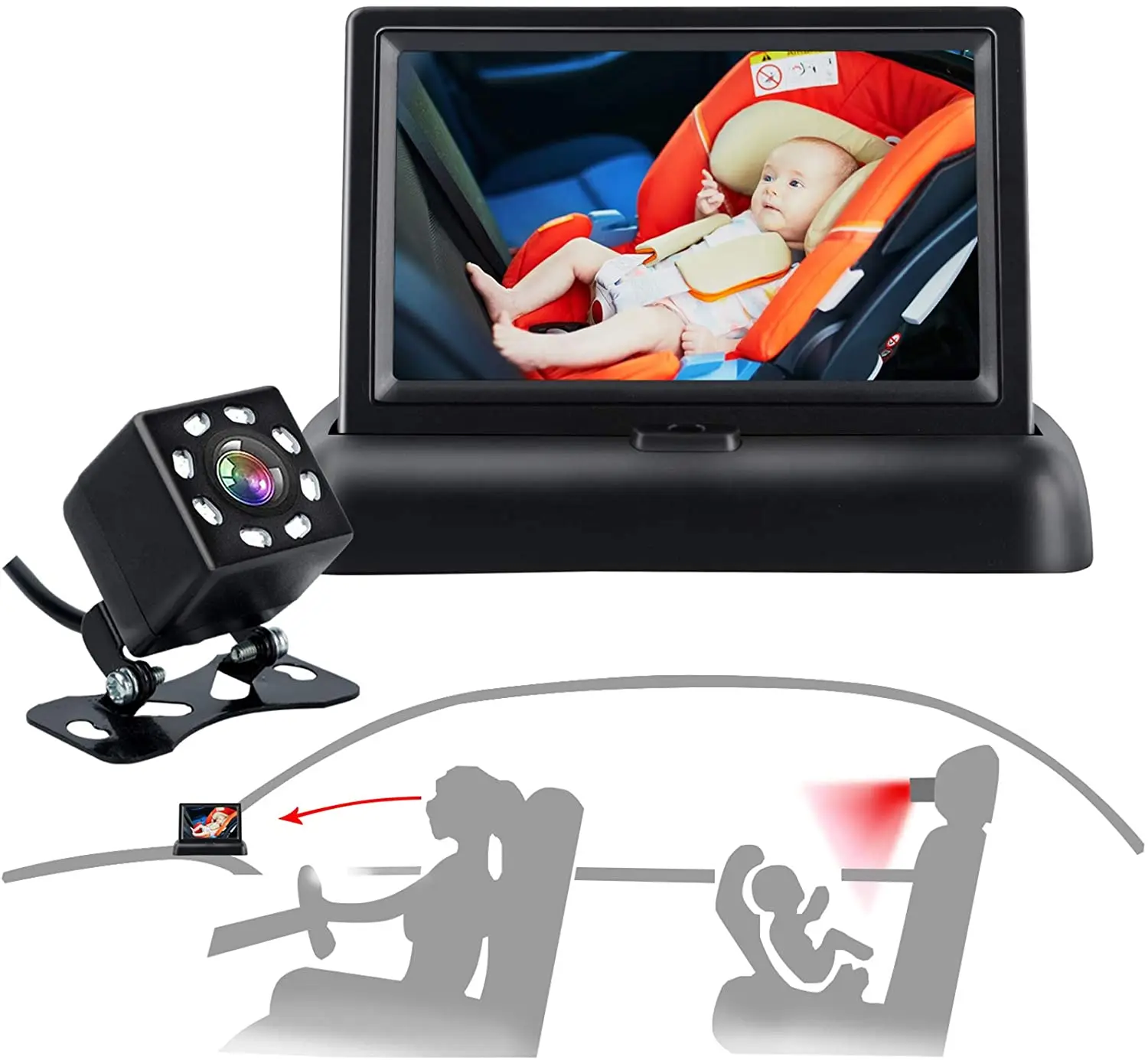 Sailvde Baby Car Mirror Camera Monitor Safety Seat with 4.3'' HD Wide Crystal Clear View Night | Безопасность и защита