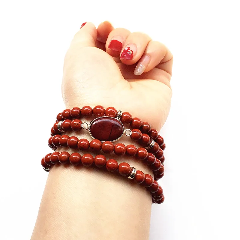 Red jasper Прямая женский браслет из бисера Горячая Распродажа натуральный камень мала женское ожерелье для йоги эластичный браслет желтые нефриты серебряный цвет - Окраска металла: Red jasper