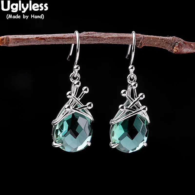 Uglyless Solid 925 Sterling Silver Fashion Dress Jewelry for Women Faceted Water Drop Crystal Earrings Dots | Украшения и