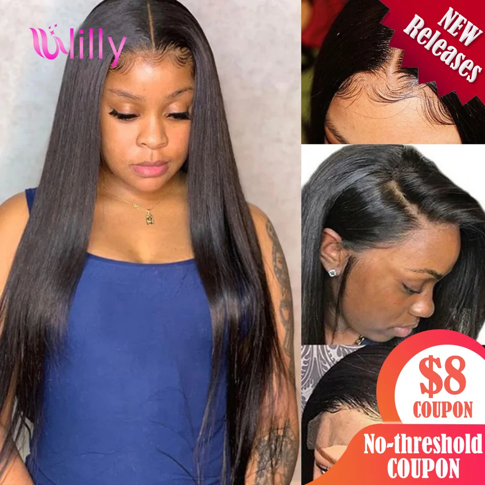 28 дюймов Синтетические волосы на кружеве парик прямые парики из натуральных