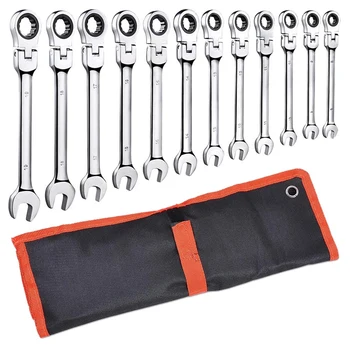 

Hot XD-12Pc 8-19mm Metric Flexible Head Ratcheting Wrench Combination Spanner Tool Set
