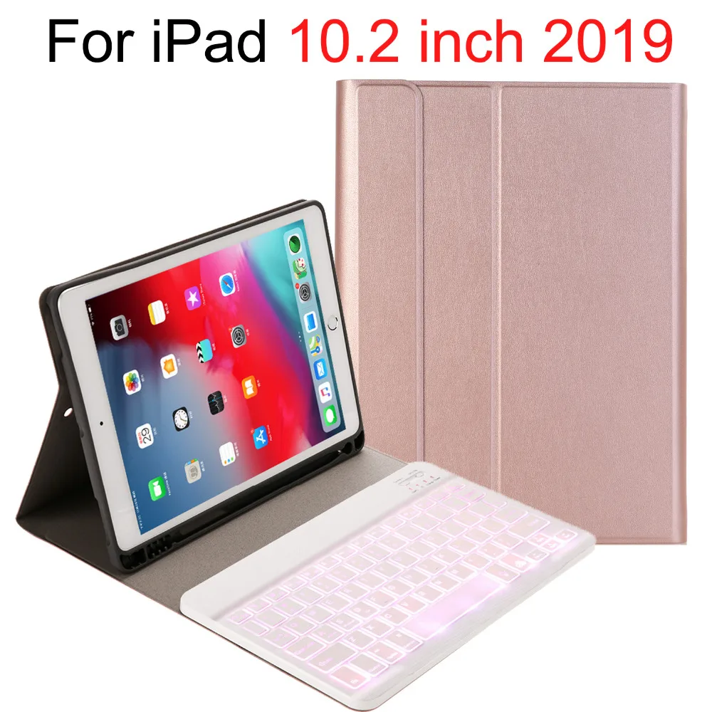 Чехол с клавиатурой с подсветкой для iPad 10,2, чехол с карандашом для Apple iPad 7-го поколения, 10,2 дюймов, беспроводная клавиатура, чехол