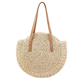 

Round Straw Woven Women Casual Travel Beach Handbag Single Shoulder Bag