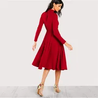 Plus Size Red Long Sleeve Dress For Women Autumn Casual Dresses 1