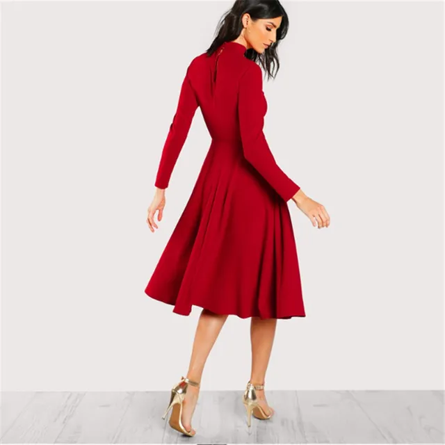 Plus Size Red Long Sleeve Dress For Women Autumn Casual Dresses 4