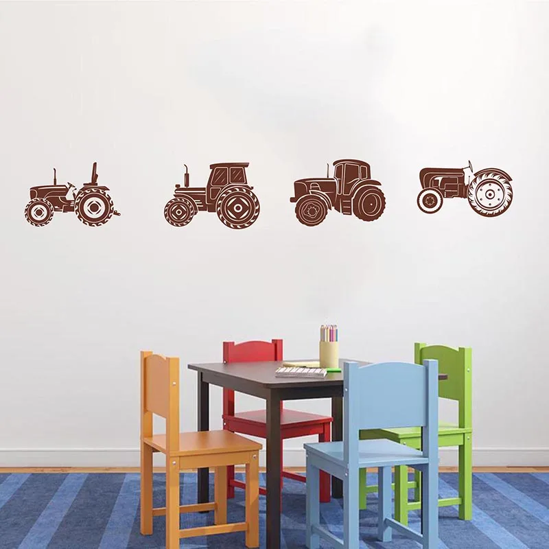 Set Of 4 Tractor Truck Wall Sticker Boy Room Play Room Tractors Farm Truck Wall Decal Bedroom Vinyl Decor (2)