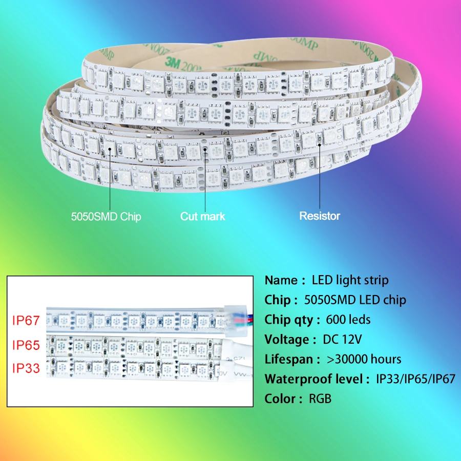 Светодиодные ленты 5050 RGB светодиодные огни 12В гибкий украшения дома освещение SMD 5050 Водонепроницаемый светодиодный лента RGB/белый/теплый белый/синий/зеленый/красный