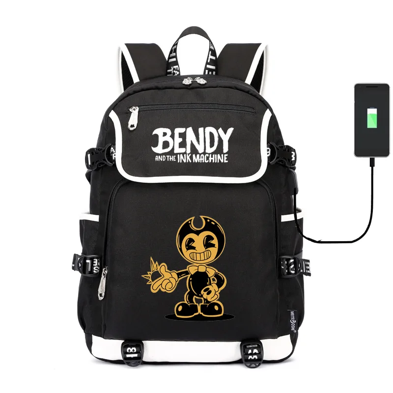 

Bandy And Ink Machine Bendy Shoulder Backpack USB Student School Bag