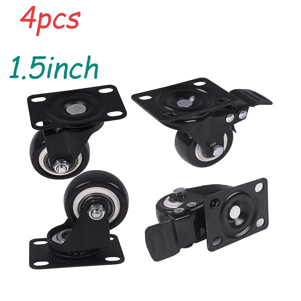 

1.5Inch 4pcs Heavy Duty Swivel Caster Wheels with Safety Dual Locking and Polyurethane Foam No Noise Wheels, Load Bearing 70kg