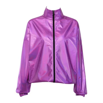 

Autumn Dream Purple Windbreaker Jacket Bf Loose Colorful Stitching Reflective Drawstring Jacket Purple New Arrival