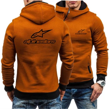 

Winter Thicken warm hoodies Oblique placket Sweatshirts Alpinestars Brand hooded men Casual Coats Jackets Printed Long sleeve
