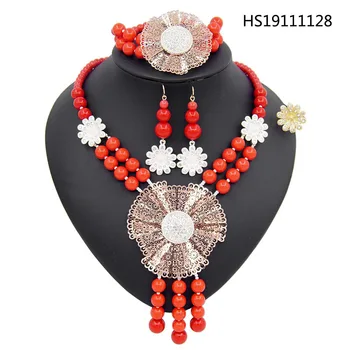 

Yulaili Latest Bridal Crystal African Beads Necklace Dangle Earrings Bracelet Ring Nigerian Wedding Jewelry Sets Free Shipping