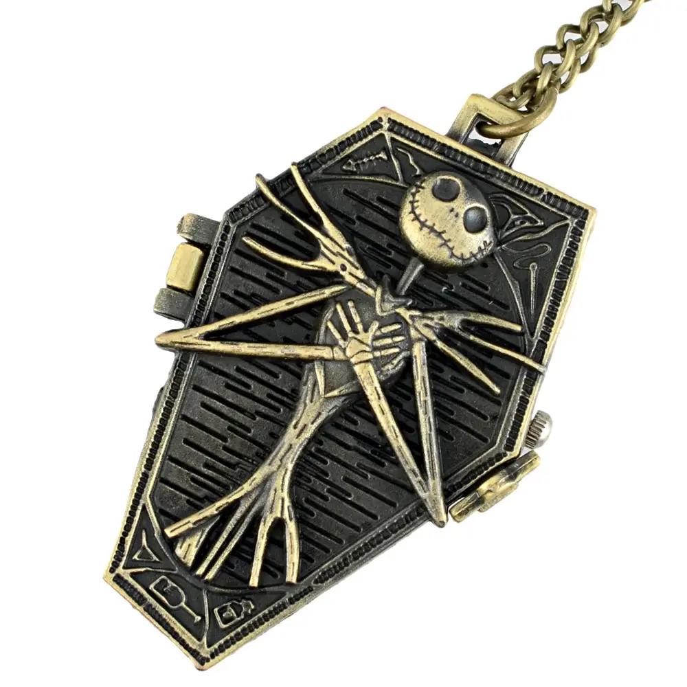 Винтажные кварцевые карманные часы Tim Burton "Кошмар перед Рождеством" Jack Skellington, бронзовая подвеска часы с цепочкой для женщин и мужчин