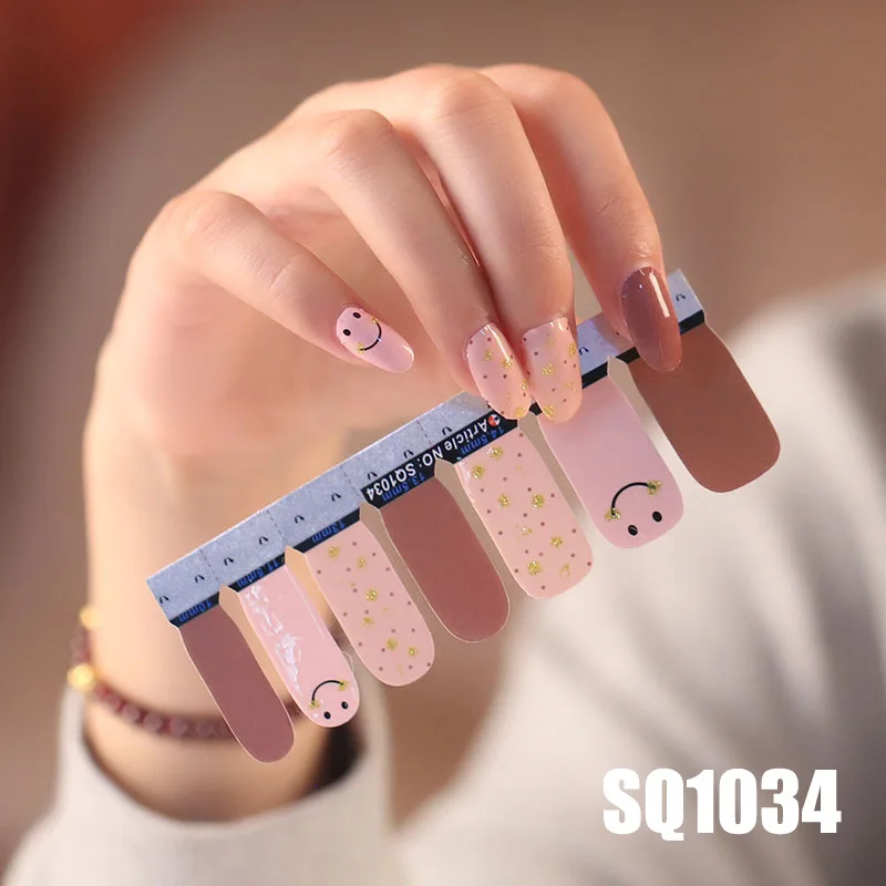14 насадок/листов, Корейская версия, многоцветные наклейки для ногтей, полное покрытие, лак для ногтей, наклейки, сделай сам, клей для украшения ногтей - Цвет: SQ1034