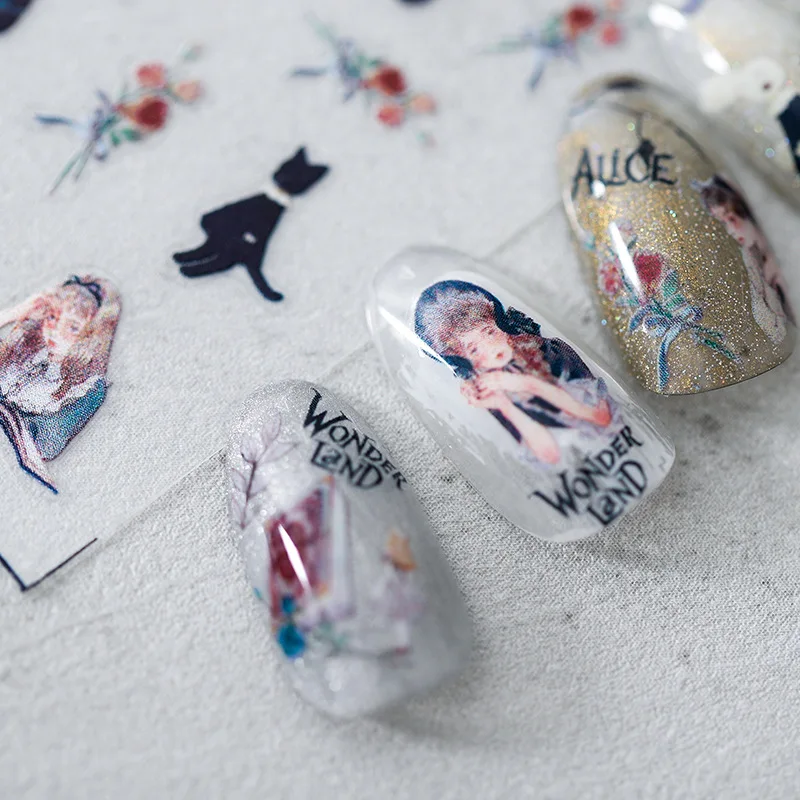 Lovely Cat Rabbit Alice Design 3D Self Adhesive Nail Art Stickers 5D Soft Reliefs Nail Decorations Decals