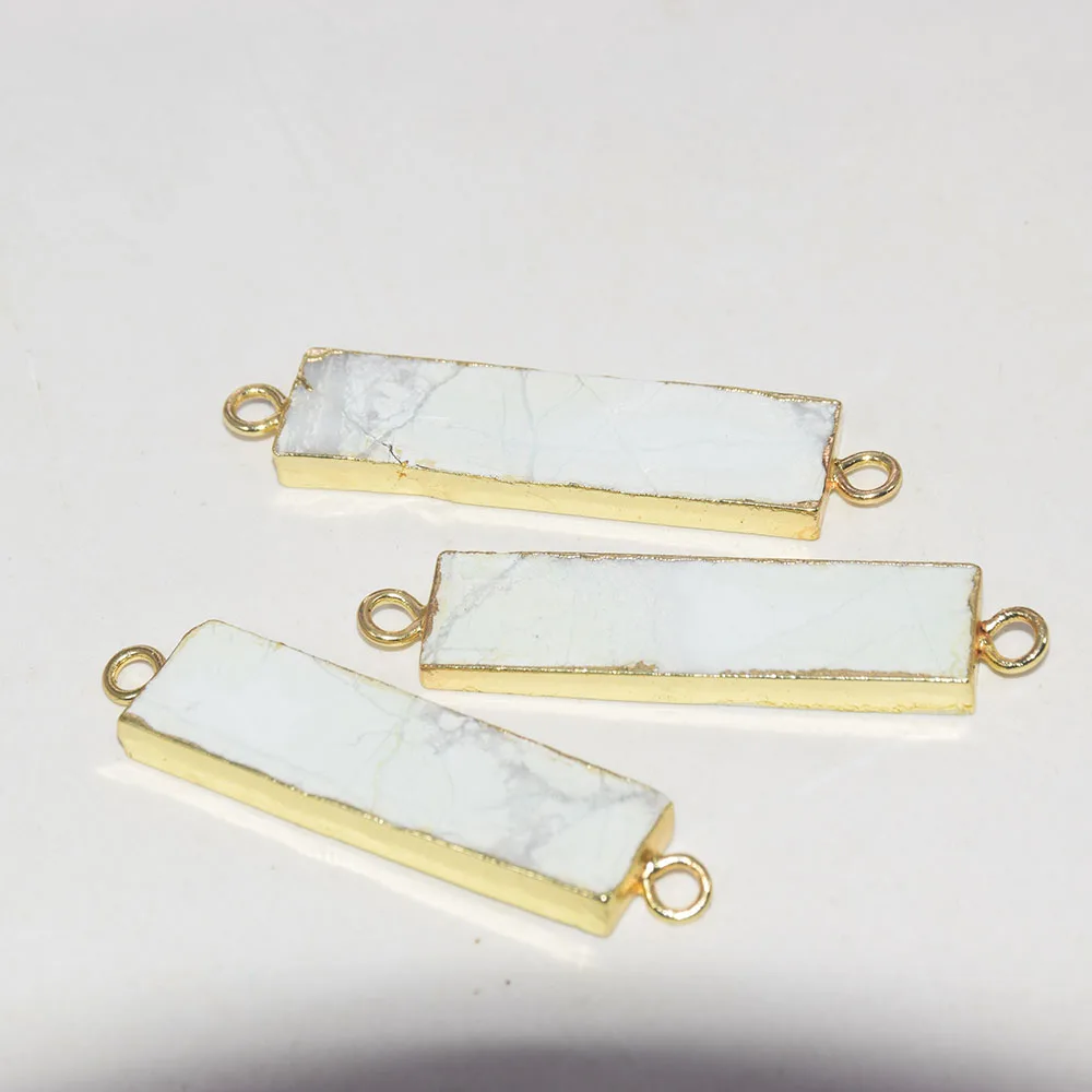 

Natural White Howlite stone connector jewelry making 2020 female Long rectangle gold plated bezel vintage gem pendant for women