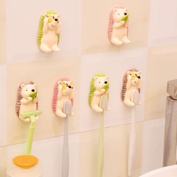 

Resin Hedgehog Toothbrush Holder Animal Self Adhesive Wall Mounted Tooth Brush Stand Cartoon Storage Rack Organizer for Bathroom