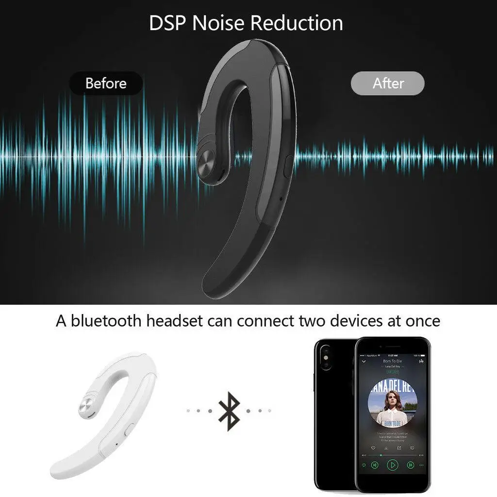 Noise Cancelling Wireless Bluetooth Headphone Sport Earphone Handsfree with Microphone for iPhone Android Cell Phones
