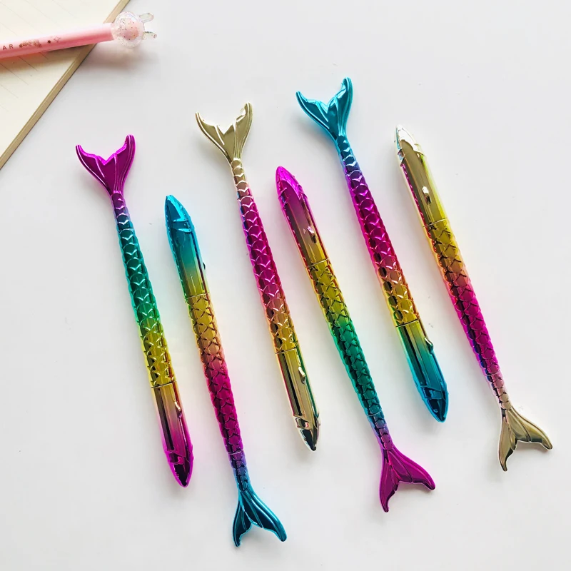 1PC Gradient Metal Plating Mermaid Gel Pen Rollerball Pen Stationery 0.5mm Black Ink