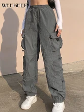 

Weekeep Cargo Pants Vintage Big Pocket Drawstring Elastic Skinny Leg Pencil Pants Women Fashion Y2k 90s Baggy Jogging Streetwear