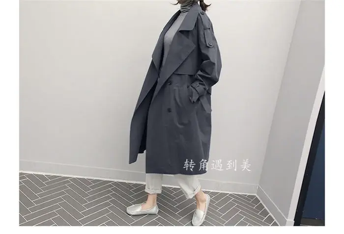 Корейская Длинная ветровка женская весна и осень новая мода повседневная темперамент свободный большой размер двубортная куртка f2625