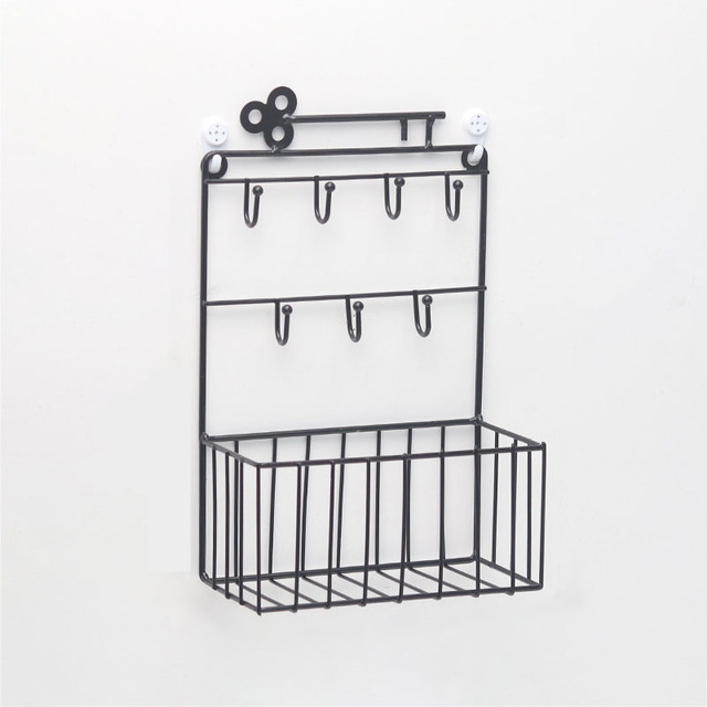 Key Hook Hanging Basket Wrought Iron Shelf Creative Wall Decoration Multifunctional Storage Rack
