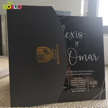 Бесплатный дизайн цветная печать на заказ Акриловая Карта свадебные пригласительные карты черный акрил с серебряной печатью