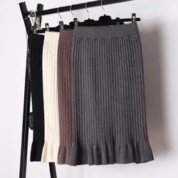 Юбка из пряжи с высокой талией faldas mujer moda 2019 Женская осенне-зимняя юбка на бедрах faldas largas mujer