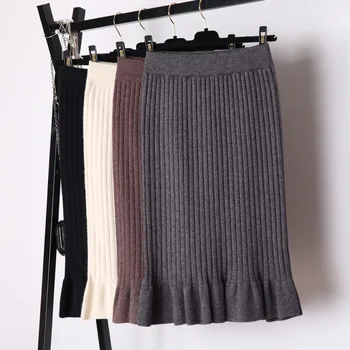 

High waist yarn skirt faldas mujer moda 2019 female autumn and winter faldas largas mujer bag hip skirt