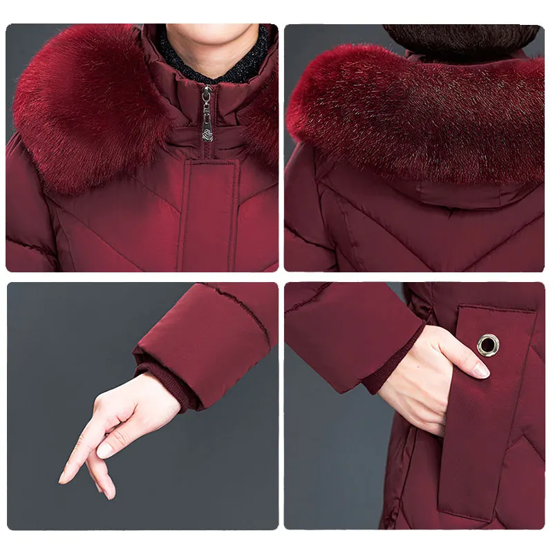 Lusumily зимняя куртка меховой воротник для женщин среднего возраста парки теплое толстое пальто с капюшоном X-long размера плюс 6XL хлопок женское пальто