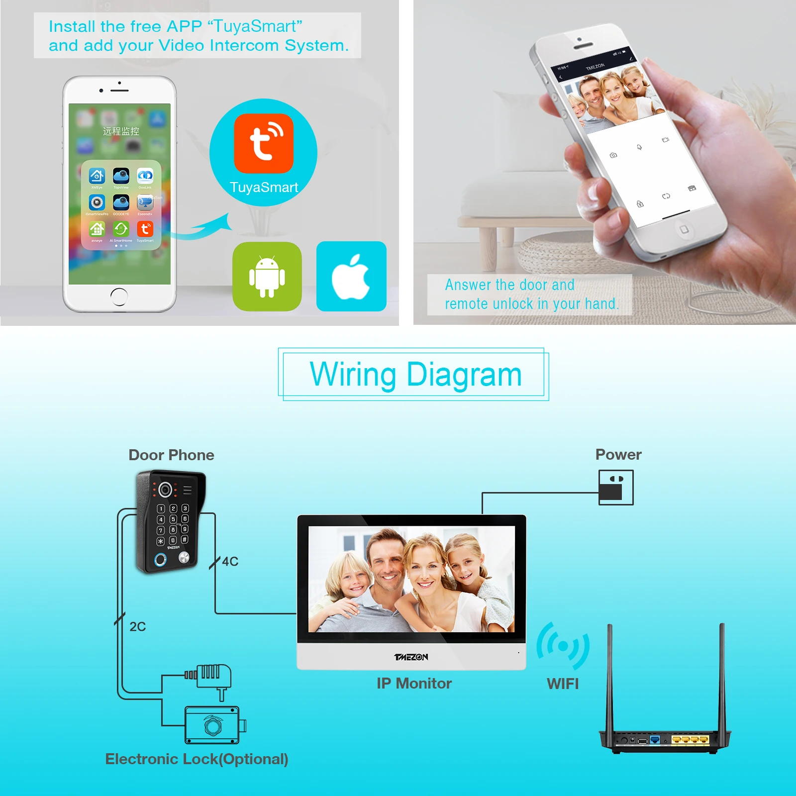 TMEZON WiFi 비디오 도어 폰 10zoll 터치 스크린 1080P 유선 초인종 5in1 앱/암호/지문/카드 스 와이프/모니터 tuya