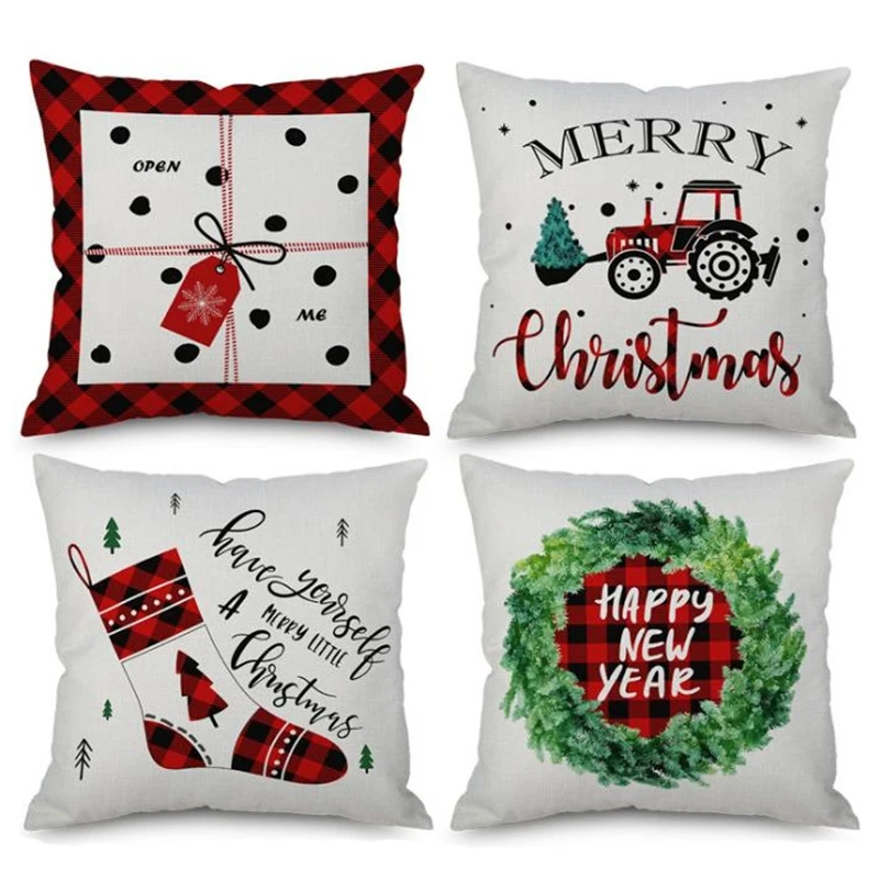 LBER 4x Merry Christmas декоративный чехол для подушки, квадратный чехол для подушки 18x18 дюймов